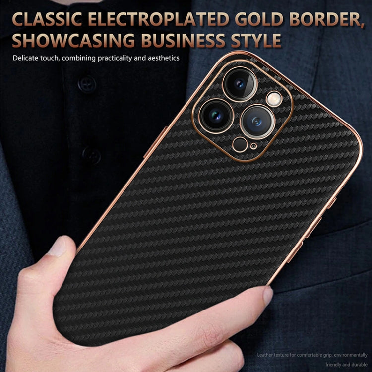 For iPhone 13 Pro Max AZNS Electroplated Edge Carbon Fiber Texture Phone Case(Black)