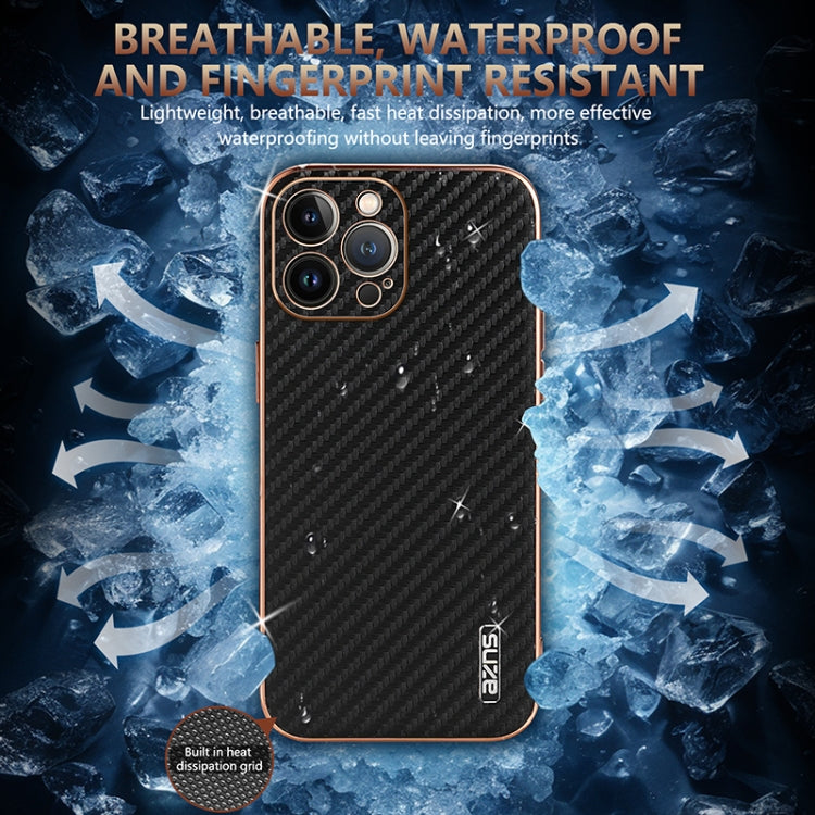 For iPhone 13 Pro Max AZNS Electroplated Edge Carbon Fiber Texture Phone Case(Green)