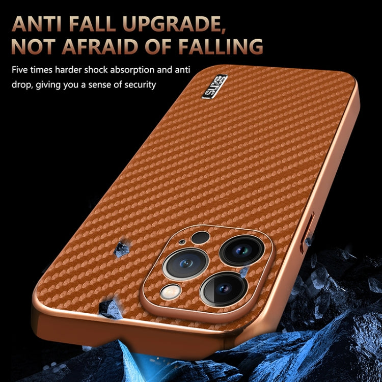For iPhone 13 Pro AZNS Electroplated Edge Carbon Fiber Texture Phone Case(Green)