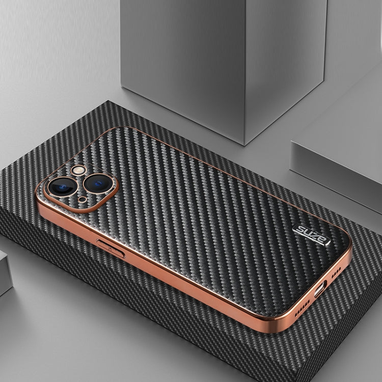 For iPhone 13 AZNS Electroplated Edge Carbon Fiber Texture Phone Case(Black)