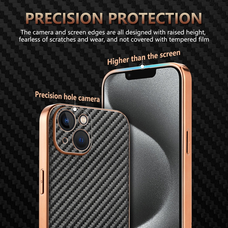 For iPhone 13 AZNS Electroplated Edge Carbon Fiber Texture Phone Case(Black)