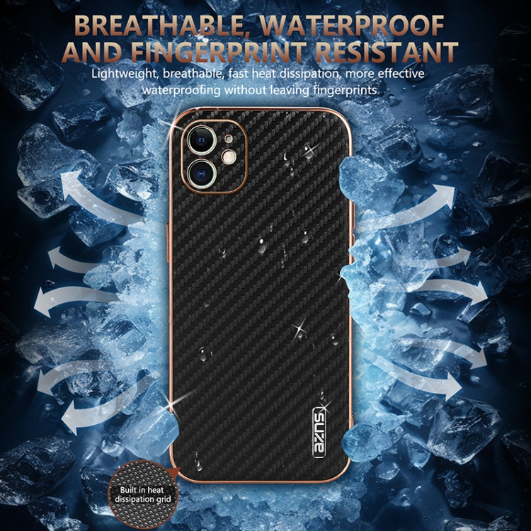 For iPhone 12 AZNS Electroplated Edge Carbon Fiber Texture Phone Case(Green)