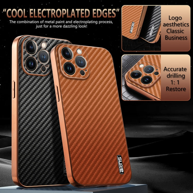 For iPhone 12 Pro Max AZNS Electroplated Edge Carbon Fiber Texture Phone Case(Black)