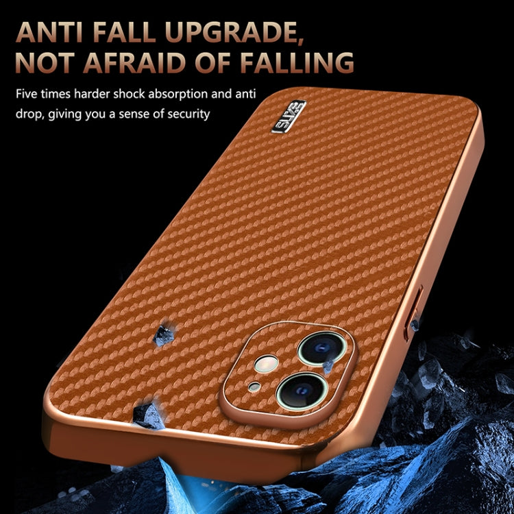 For iPhone 11 AZNS Electroplated Edge Carbon Fiber Texture Phone Case(Black)