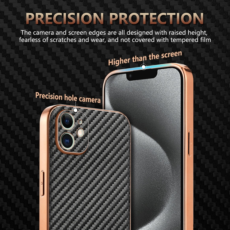 For iPhone 11 AZNS Electroplated Edge Carbon Fiber Texture Phone Case(Black)