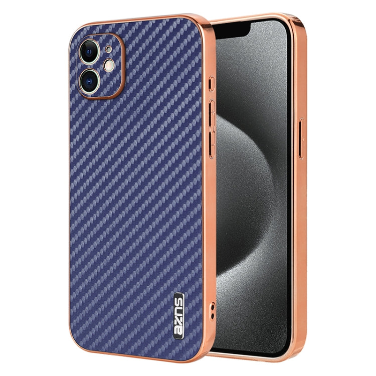 For iPhone 11 AZNS Electroplated Edge Carbon Fiber Texture Phone Case(Blue)