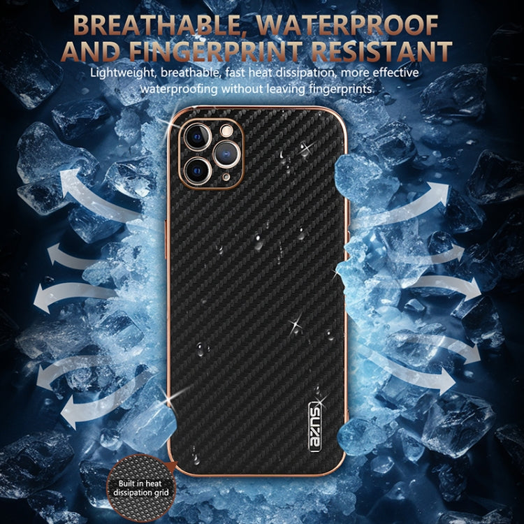 For iPhone 11 Pro AZNS Electroplated Edge Carbon Fiber Texture Phone Case(Blue)