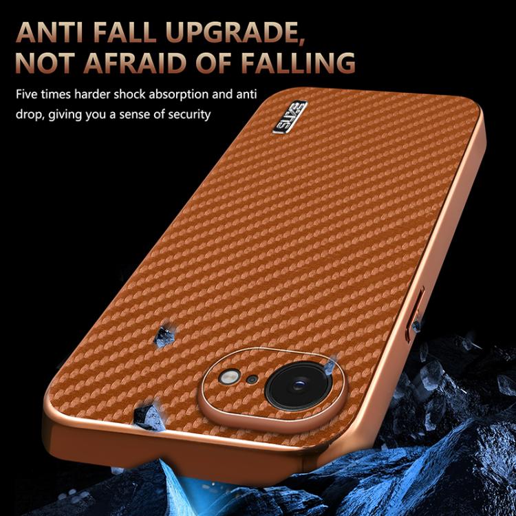 For iPhone 17e / 16e AZNS Electroplated Edge Carbon Fiber Texture Phone Case(Black)