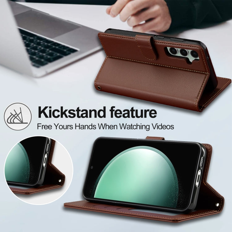 For Samsung Galaxy S23 FE 5G LC.IMEEKE L2 Series Detachable Magsafe PU Phone Case with Lanyard(Brown)