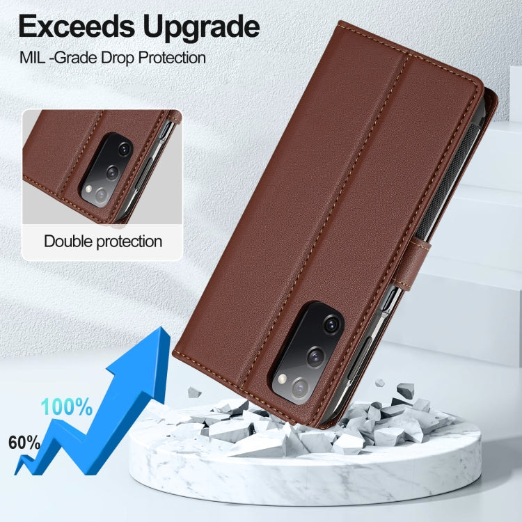 For Samsung Galaxy S20 FE 5G LC.IMEEKE L2 Series Detachable Magsafe PU Phone Case with Lanyard(Brown)