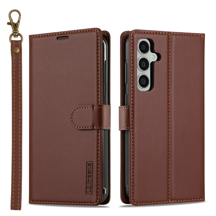 For Samsung Galaxy A55 5G LC.IMEEKE L2 Series Detachable Magsafe PU Phone Case with Lanyard(Brown)
