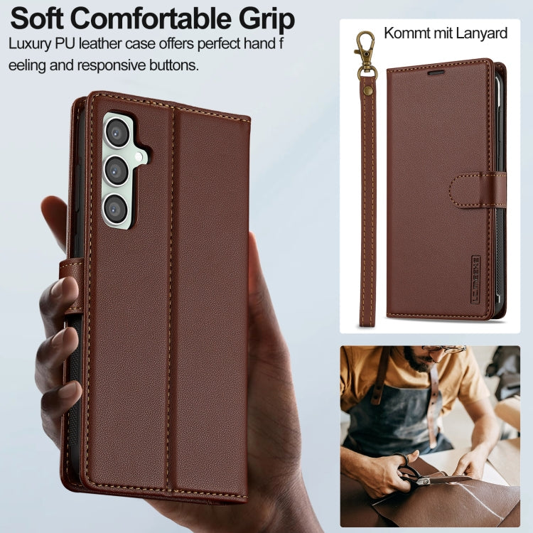 For Samsung Galaxy A55 5G LC.IMEEKE L2 Series Detachable Magsafe PU Phone Case with Lanyard(Brown)