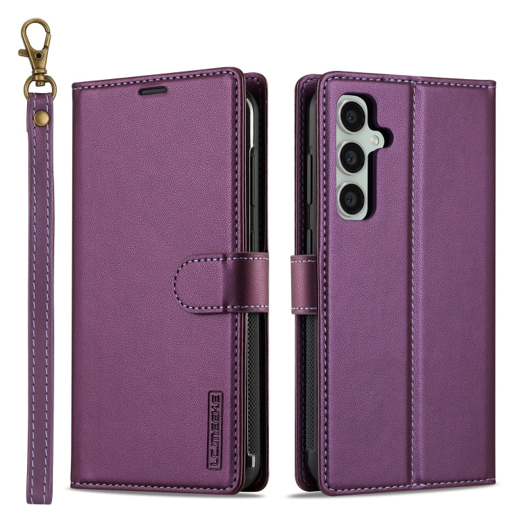 For Samsung Galaxy A35 5G LC.IMEEKE L2 Series Detachable Magsafe PU Phone Case with Lanyard(Purple)