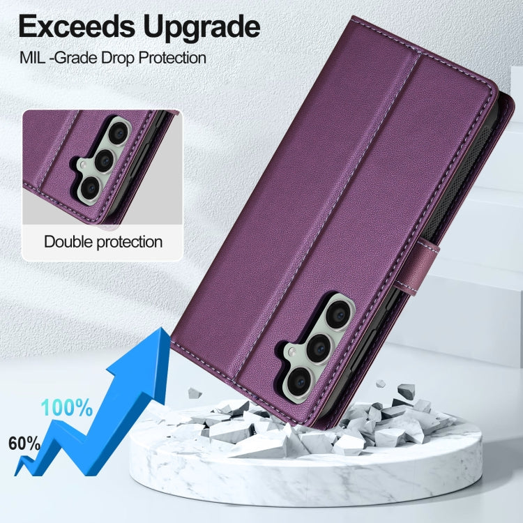 For Samsung Galaxy A35 5G LC.IMEEKE L2 Series Detachable Magsafe PU Phone Case with Lanyard(Purple)