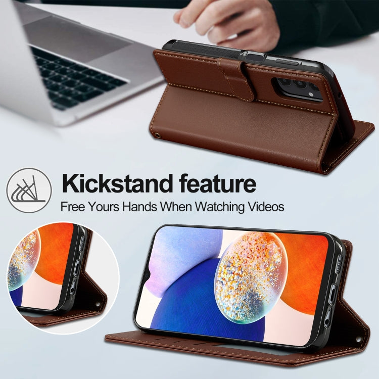 For Samsung Galaxy A14 4G / A14 5G LC.IMEEKE L2 Series Detachable Magsafe PU Phone Case with Lanyard(Brown)