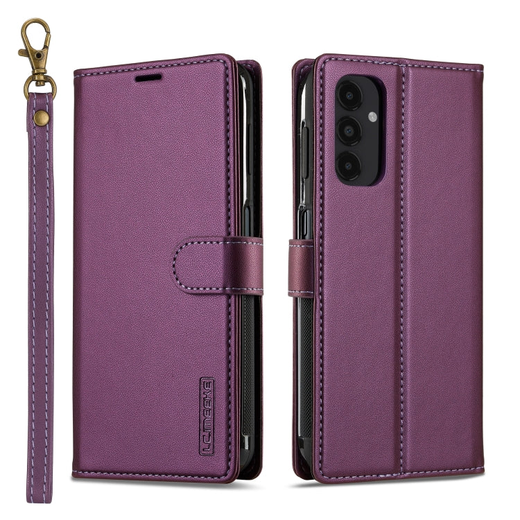For Samsung Galaxy A14 4G / A14 5G LC.IMEEKE L2 Series Detachable Magsafe PU Phone Case with Lanyard(Purple)