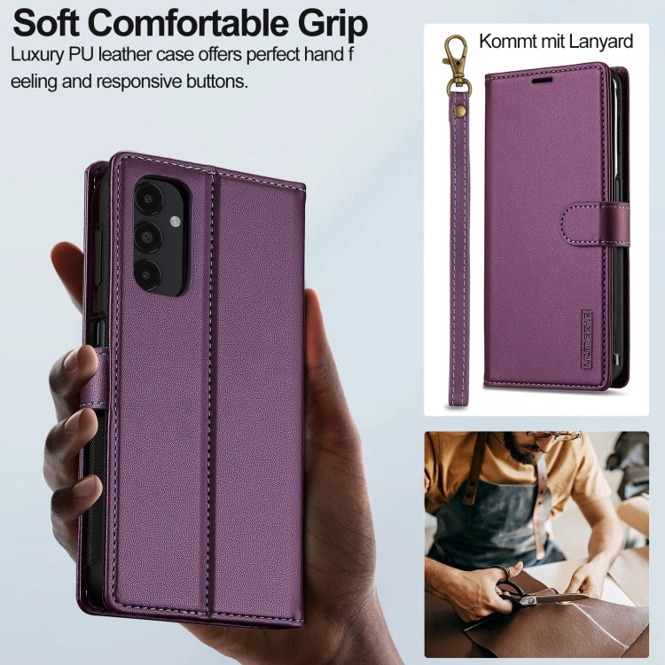 For Samsung Galaxy A14 4G / A14 5G LC.IMEEKE L2 Series Detachable Magsafe PU Phone Case with Lanyard(Purple)