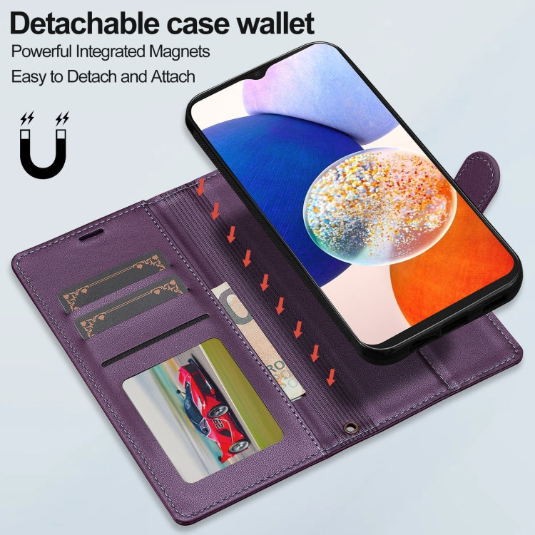 For Samsung Galaxy A14 4G / A14 5G LC.IMEEKE L2 Series Detachable Magsafe PU Phone Case with Lanyard(Purple)