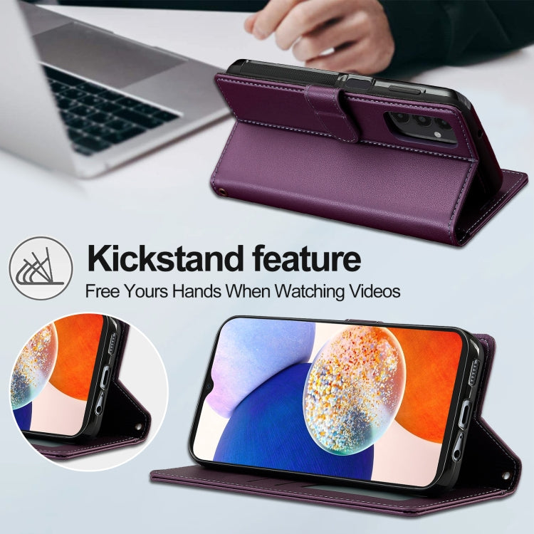 For Samsung Galaxy A14 4G / A14 5G LC.IMEEKE L2 Series Detachable Magsafe PU Phone Case with Lanyard(Purple)