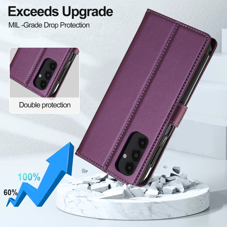 For Samsung Galaxy A14 4G / A14 5G LC.IMEEKE L2 Series Detachable Magsafe PU Phone Case with Lanyard(Purple)