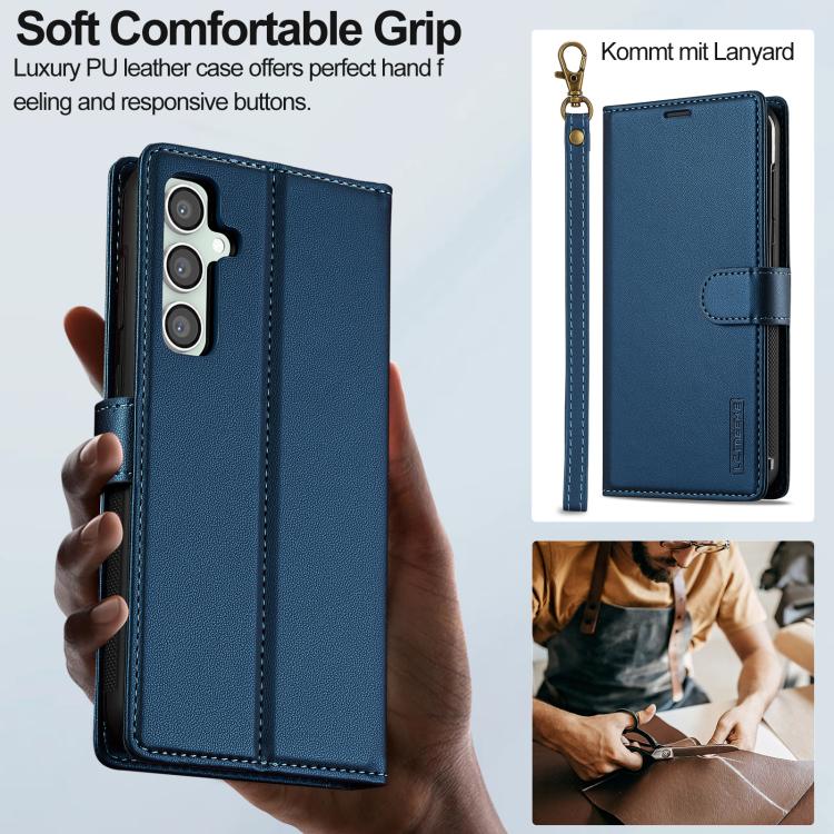 For Samsung Galaxy A56 5G LC.IMEEKE L2 Series Detachable Magsafe PU Phone Case with Lanyard(Blue)