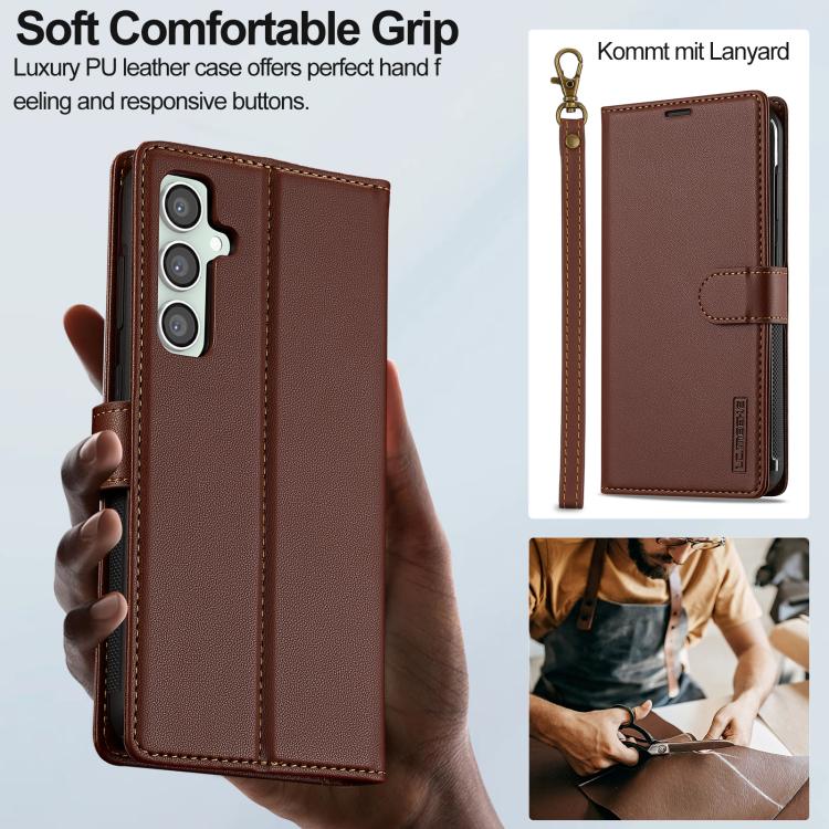 For Samsung Galaxy A36 5G LC.IMEEKE L2 Series Detachable Magsafe PU Phone Case with Lanyard(Brown)