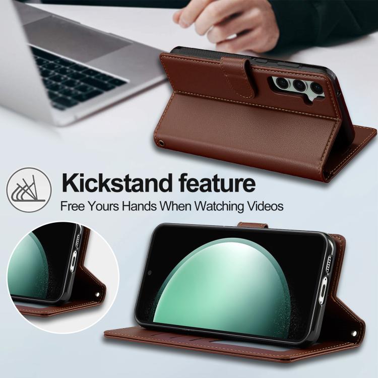 For Samsung Galaxy A36 5G LC.IMEEKE L2 Series Detachable Magsafe PU Phone Case with Lanyard(Brown)