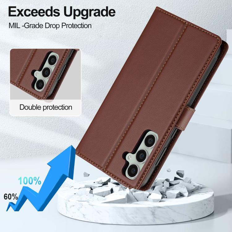 For Samsung Galaxy A36 5G LC.IMEEKE L2 Series Detachable Magsafe PU Phone Case with Lanyard(Brown)