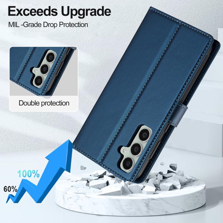 For Samsung Galaxy A36 5G LC.IMEEKE L2 Series Detachable Magsafe PU Phone Case with Lanyard(Blue)