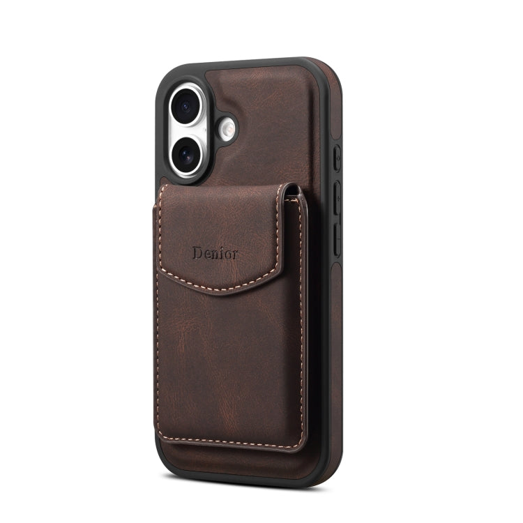 For iPhone 16 Plus Denior D19 Skin Feel MagSafe Detachable Card Slot Phone Case(Brown)