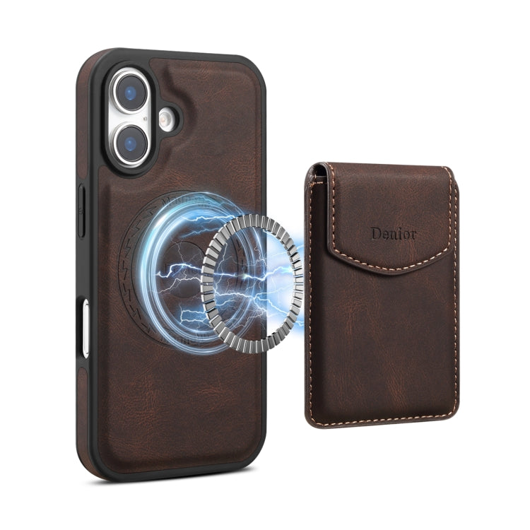 For iPhone 16 Denior D19 Skin Feel MagSafe Detachable Card Slot Phone Case(Brown)