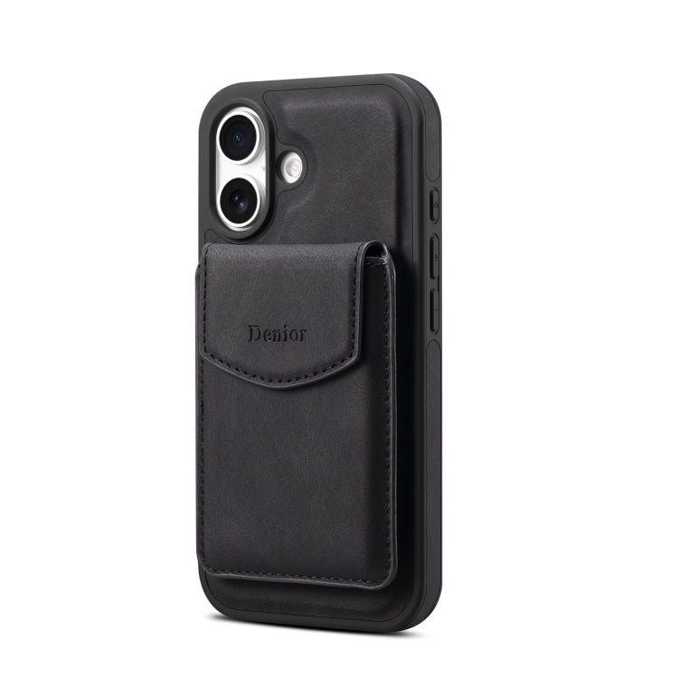 For iPhone 16 Denior D19 Skin Feel MagSafe Detachable Card Slot Phone Case(Black)