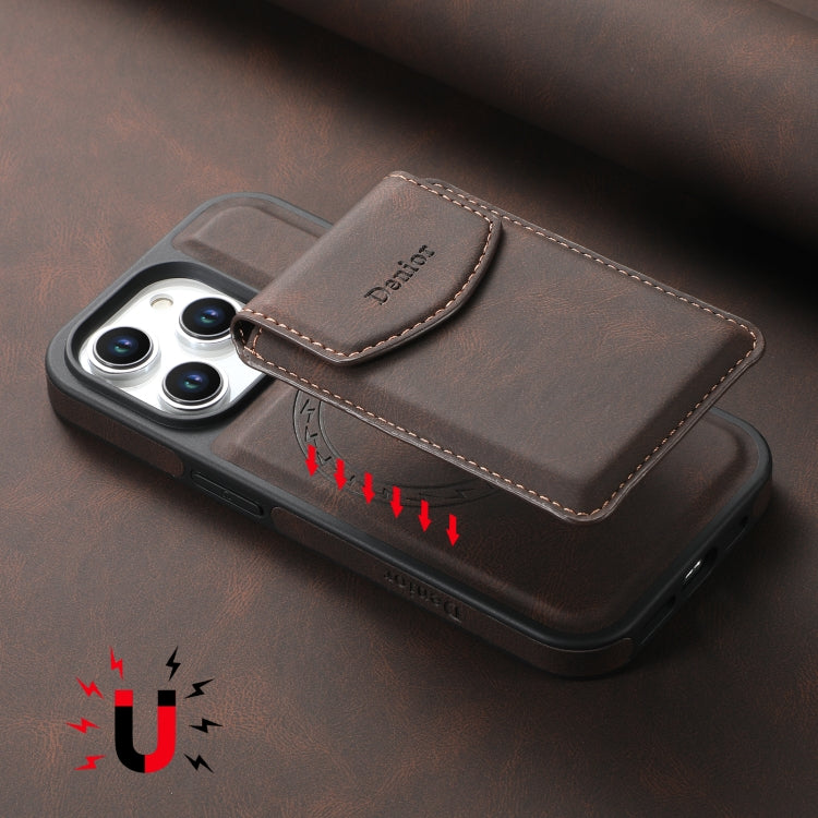 For iPhone 15 Pro Denior D19 Skin Feel MagSafe Detachable Card Slot Phone Case(Brown)