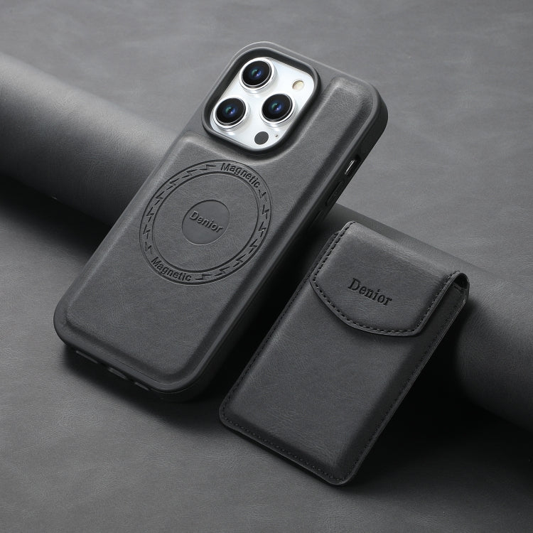 For iPhone 14 / 13 Denior D19 Skin Feel MagSafe Detachable Card Slot Phone Case(Black)