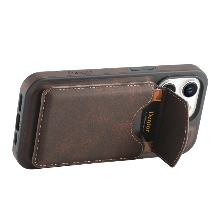For iPhone 14 Pro Denior D19 Skin Feel MagSafe Detachable Card Slot Phone Case(Brown)
