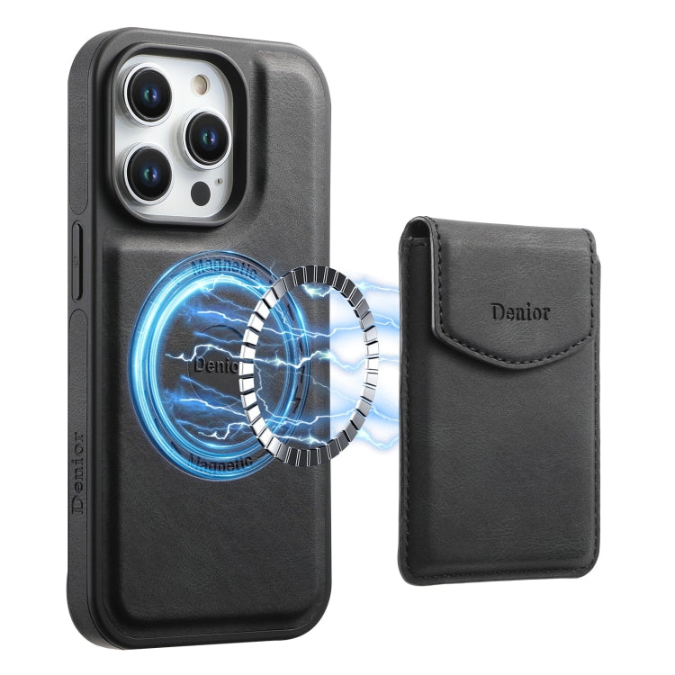 For iPhone 13 Pro Max Denior D19 Skin Feel MagSafe Detachable Card Slot Phone Case(Black)