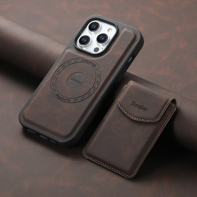 For iPhone 12 / 12 Pro Denior D19 Skin Feel MagSafe Detachable Card Slot Phone Case(Brown)