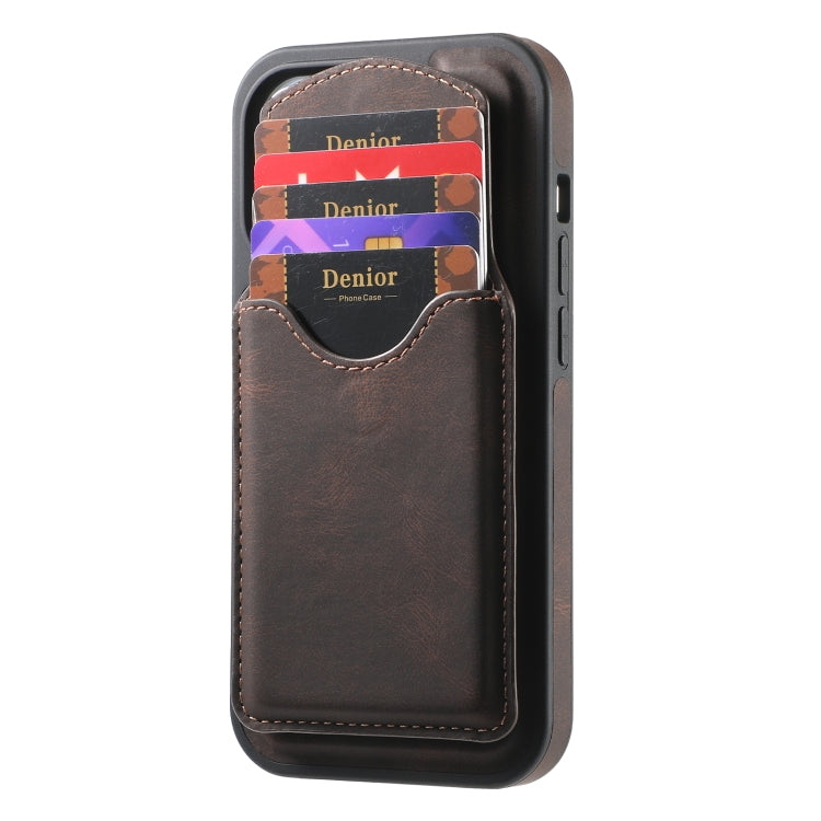 For iPhone 16 Pro Max Denior D20 Skin Feel MagSafe Holder Detachable Card Slot Phone Case(Brown)