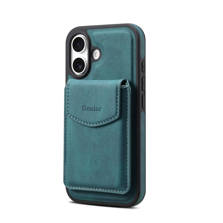 For iPhone 16 Denior D20 Skin Feel MagSafe Holder Detachable Card Slot Phone Case(Blue)