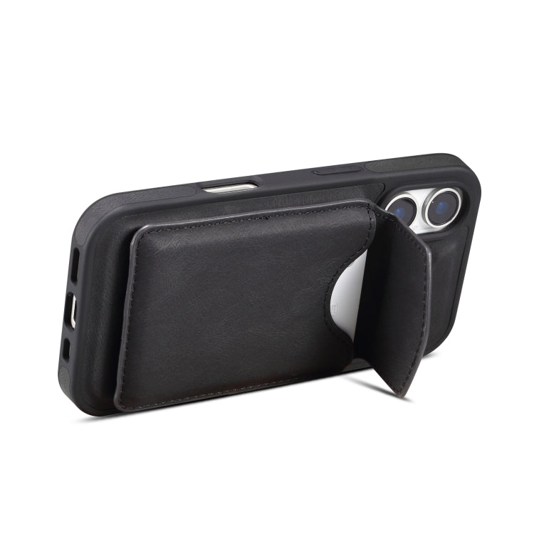 For iPhone 16 Denior D20 Skin Feel MagSafe Holder Detachable Card Slot Phone Case(Black)