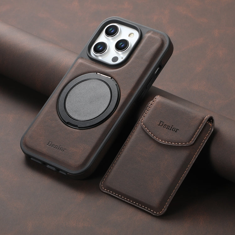 For iPhone 15 Pro Max Denior D20 Skin Feel MagSafe Holder Detachable Card Slot Phone Case(Brown)