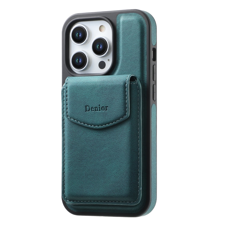 For iPhone 15 Pro Denior D20 Skin Feel MagSafe Holder Detachable Card Slot Phone Case(Blue)