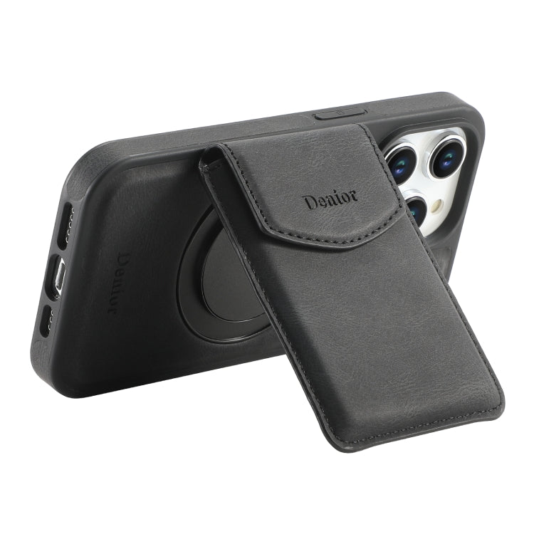 For iPhone 15 Pro Denior D20 Skin Feel MagSafe Holder Detachable Card Slot Phone Case(Black)