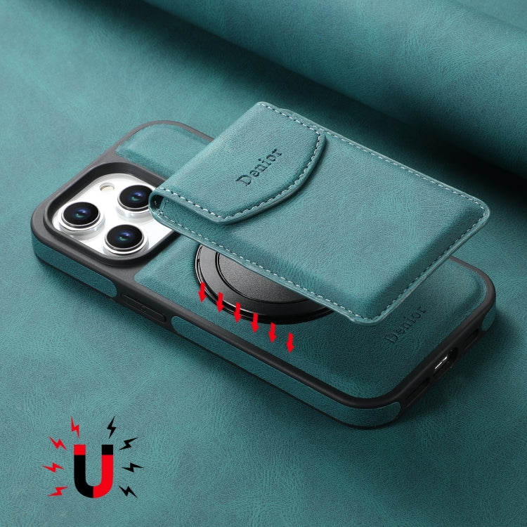 For iPhone 15 Plus / 14 Plus Denior D20 Skin Feel MagSafe Holder Detachable Card Slot Phone Case(Blue)