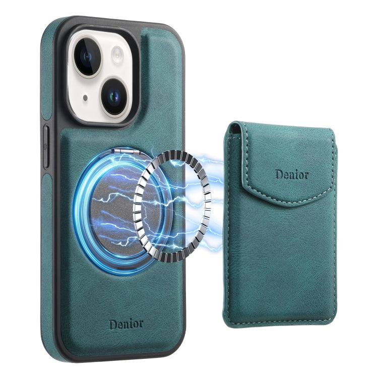 For iPhone 15 Denior D20 Skin Feel MagSafe Holder Detachable Card Slot Phone Case(Blue)