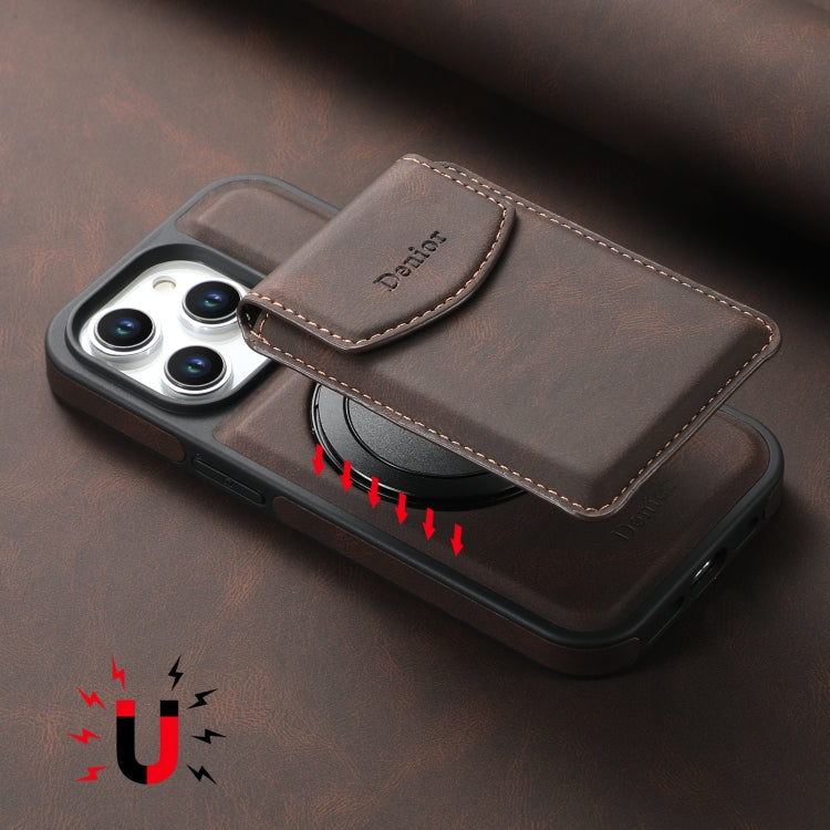 For iPhone 13 Pro Max Denior D20 Skin Feel MagSafe Holder Detachable Card Slot Phone Case(Brown)