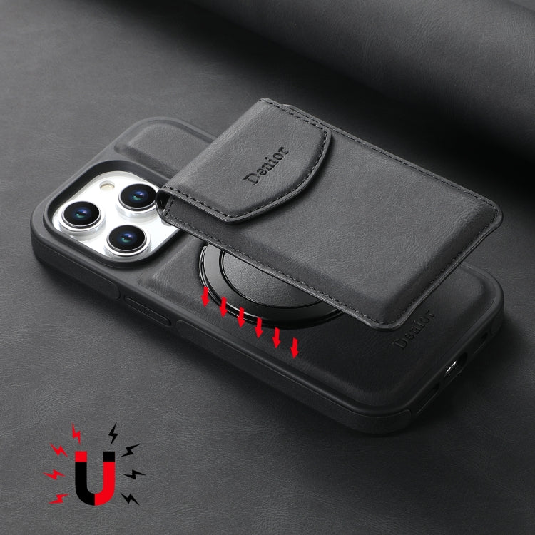 For iPhone 12 Pro Max Denior D20 Skin Feel MagSafe Holder Detachable Card Slot Phone Case(Black)