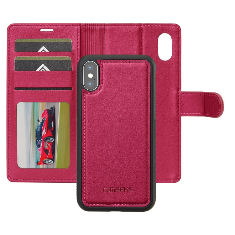 For iPhone X / XS LC.IMEEKE L2 Series Detachable Magsafe PU Phone Case with Lanyard(Red)