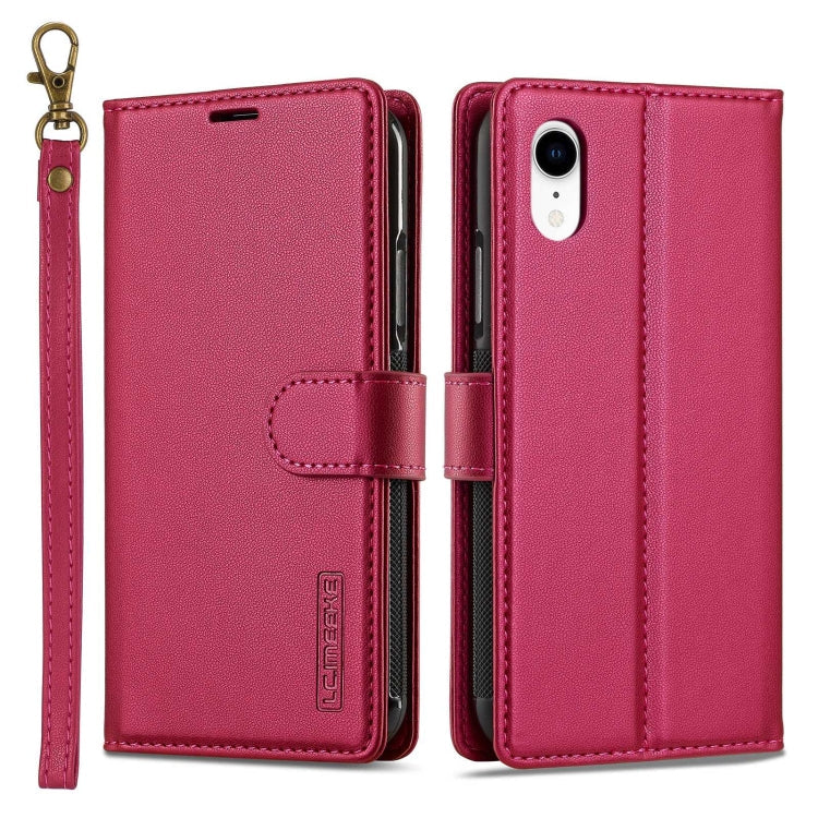 For iPhone XR LC.IMEEKE L2 Series Detachable Magsafe PU Phone Case with Lanyard(Red)