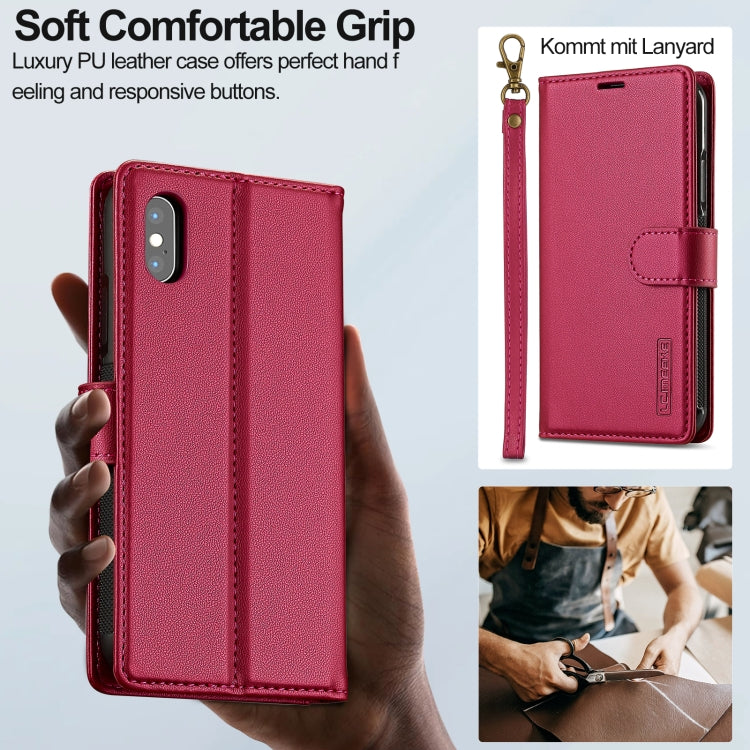 For iPhone XR LC.IMEEKE L2 Series Detachable Magsafe PU Phone Case with Lanyard(Red)